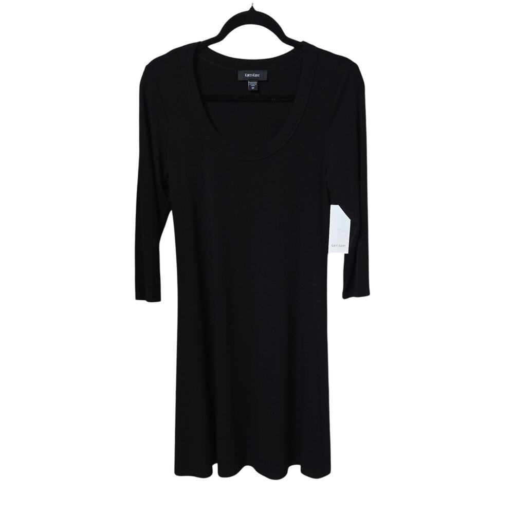 Karen Kane Three Quarter Sleeve A Line Black Dress Womens Small Petite NWT
